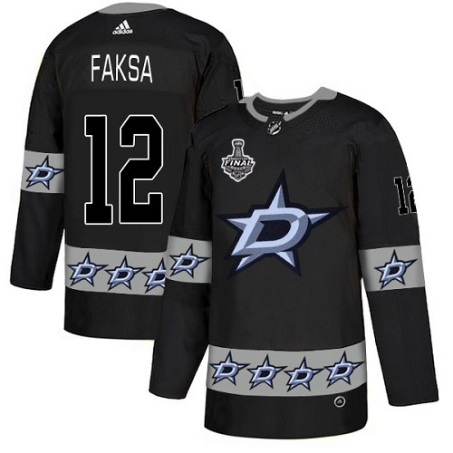 Men Adidas Dallas Stars #12 Radek Faksa Black Authentic Team Logo Fashion 2020 Stanley Cup Final Stitched NHL Jersey->dallas stars->NHL Jersey